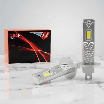 PrismDrive – H1 LED-Strålkastare med 9084 CSP-Chip, Canbus & Plug-and-Play, 6000K Kallvitt Ljus, Fläktfri och IP68