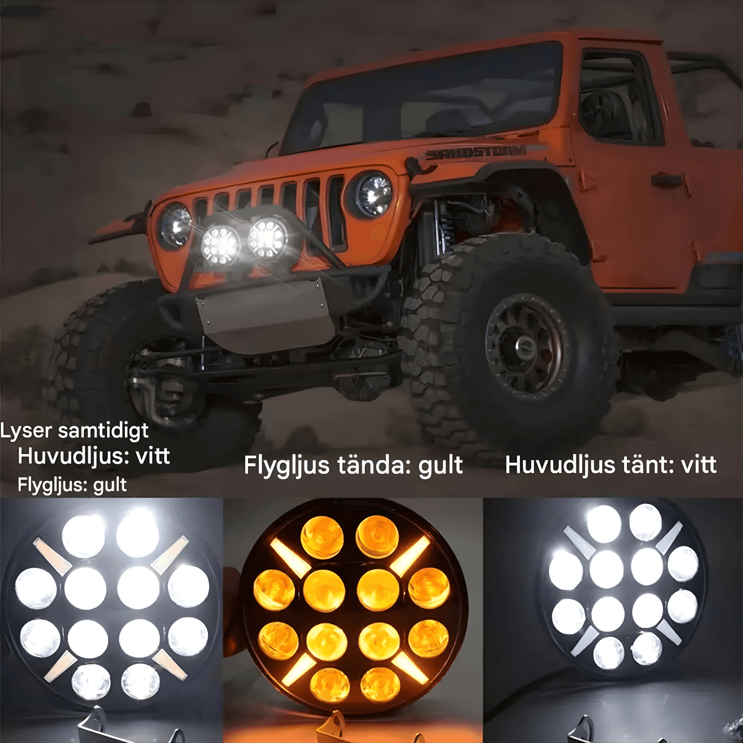 RuggedBeam – 7" Rund Off-Road LED Arbets- och Strålkastare för Jeep, SUV, Lastbil och ATV 12/24V