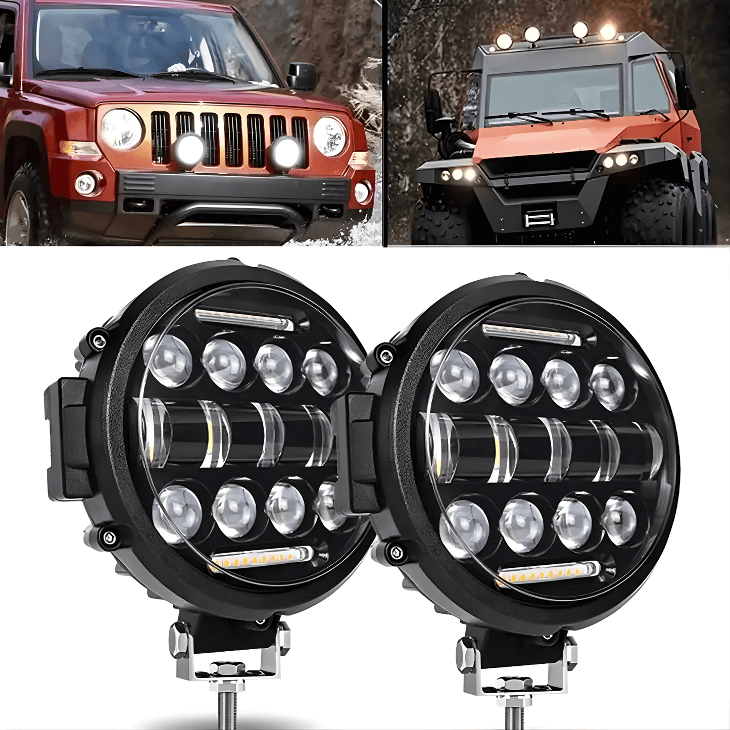 TitanRay - 7"  Rund LED-Arbetslampa med DRL, IP68 & Anpassningsbar Combo-Stråle för Offroad och Arbetsfordon